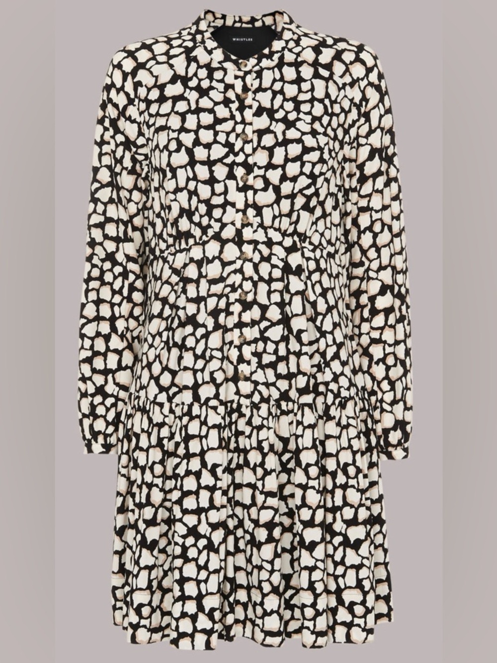Whistles Giraffe Print Trapeze Dress 100% Viscose Size 8 Tiered Hem & Pockets